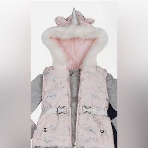 LITTLE LASS Toddler 24M Pink Unicorn Faux Fur Puffer Vest Belted Jacket
